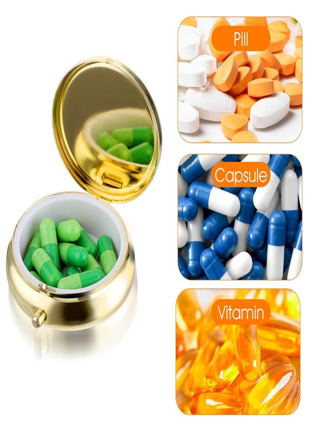 WLLHYF Pill Box Cute Small Pill Box for Purse & Pocket Medicine Organizer Travel Pillbox Waterproof Pill Case Metal Pill Container Holder for Vitamins, Fish Oil, Supplements(Gold) - Image 4